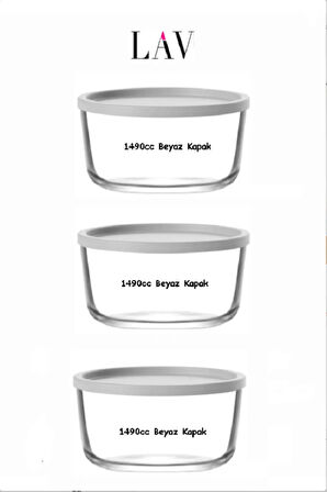 FEYZADE Round Saklama Kabı (1490 CC X 3 ADET) BEYAZ KAPAKLI