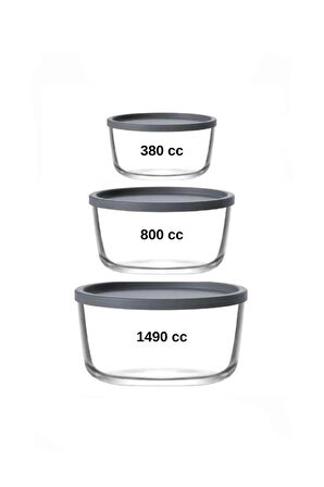 Round Nemostore Saklama Kabı Antrasit 380-800-1490 Cc 3 lü Takım