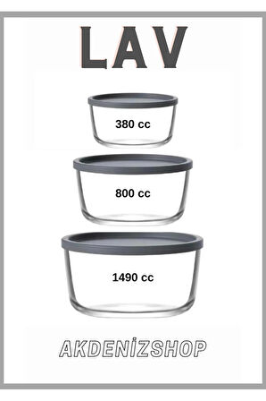 Round Antrasit Saklama Kabı 380-800-1490 Cc 3 Lü Takım