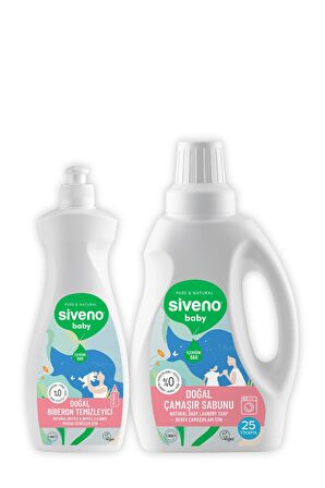 Siveno %100 Doğal Bebek Çamaşır Sabunu 750 ml & Biberon Emzik Temizleyici Elde Bulaşık Sabunu 500 ml Set