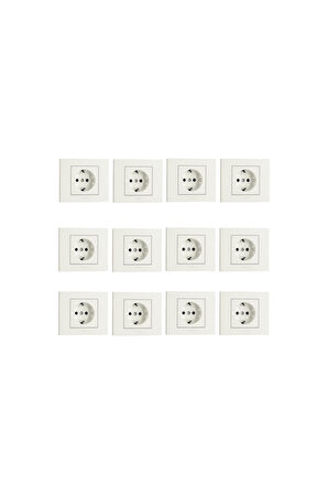 12 Adet Grano Beyaz Topraklı Priz Çerçeveli ( Çerçeve Dahil )