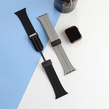 Gpack Apple Watch SE uyumlu 44mm Kordon Ayalanabilir Mıknatıslı Mat Silikon KRD84