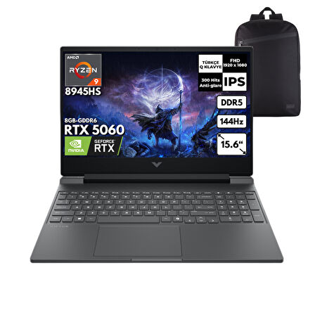 HP Victus 15-FB3006NT Ryzen 9-8945HS 64-GBDDR5 4 TBSSD RTX4060 (8GB - GDDR6) 15.6" FHD Windows 10 Pro + HMF Sırt Çantası B82WCEAHMF58