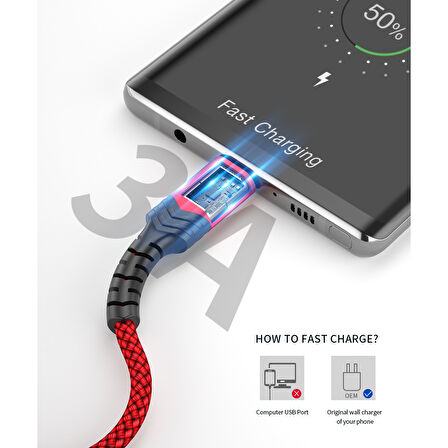Jsaux Premium Serisi CC0011 3.1A 2 Metre Type-C Hızlı Şarj ve Data Aktarım Kablosu Örgülü Kablo Galaxy S20 S10 S9 S8 Plus Note 10 9 8,ps5 ve Type-C Girişli Cihazlar ile Uyumlu Şarj Cihazı Kablosu