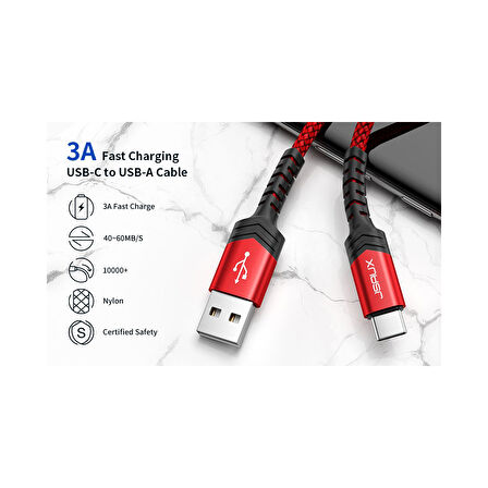 Jsaux Premium Serisi CC0011 3.1A 2 Metre Type-C Hızlı Şarj ve Data Aktarım Kablosu Örgülü Kablo Galaxy S20 S10 S9 S8 Plus Note 10 9 8,ps5 ve Type-C Girişli Cihazlar ile Uyumlu Şarj Cihazı Kablosu