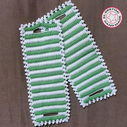 Uretti - Emine 9106 - 2429 El Örgüsü Çift Renkli 2’li Banyo Lifleri -  Yeşil / Beyaz