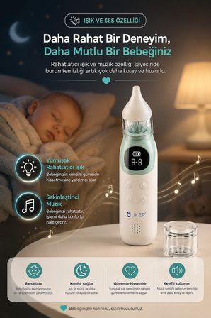 NasoCare Plus Elektrikli Bebek Burun Aspiratörü - Şarjlı - 5 Kademeli Nazik Emiş - LED Işık ve Müzik - Ek Mukus Hazneli