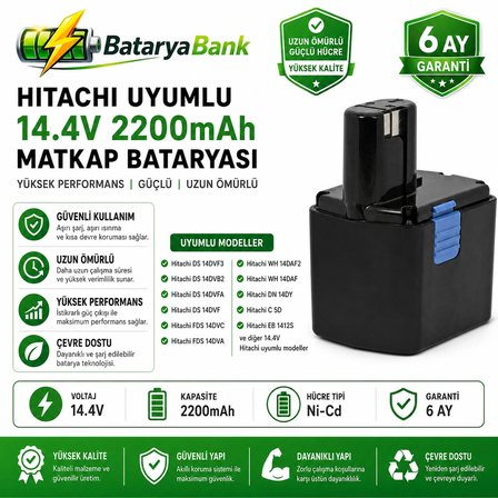 Hitachi 14.4V 2200mAh Muadil Matkap Bataryası