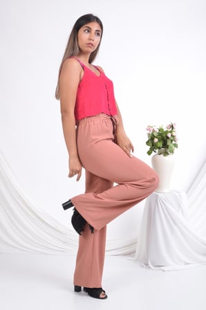 SORALLİNE KADIN PANTOLON YAZLIK TAM  BEL LASTİKLİ BOL PAÇA 1697 AEROBİN KUMAŞ GUL KURUSU