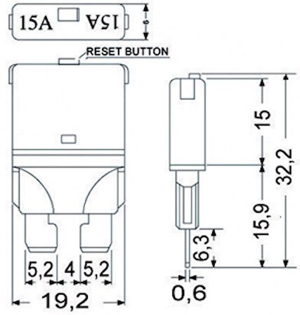 Resetlenebilir ATO/ATC tip sigorta 12/24V DC 20 Amper