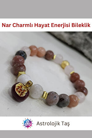 Nar Charmlı Hayat Enerjisi Doğal Taş Bileklik - Jasper & Ay Taşı