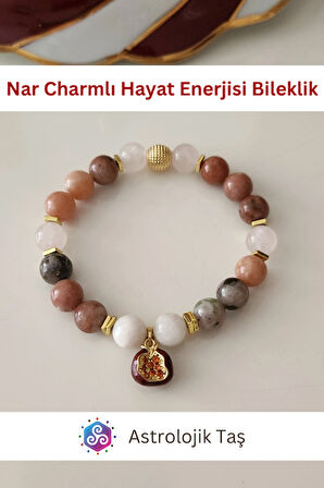 Nar Charmlı Hayat Enerjisi Doğal Taş Bileklik - Jasper & Ay Taşı