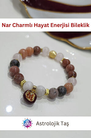 Nar Charmlı Hayat Enerjisi Doğal Taş Bileklik - Jasper & Ay Taşı