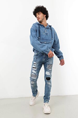 Erkek Jean Sweatshirt Mavi