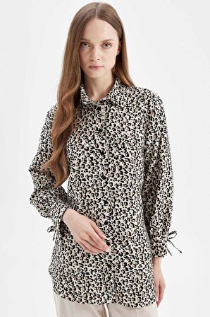 DeFacto Relax Fit Leopar Desenli Uzun Kollu Gömlek Tunik D2608AX24AUBG702