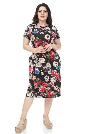 Siyah Desenli Cepli Büyük Beden Elbise 16C-1166