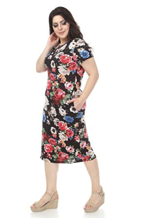 Siyah Desenli Cepli Büyük Beden Elbise 16C-1166