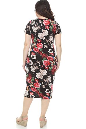 Siyah Desenli Cepli Büyük Beden Elbise 16C-1166