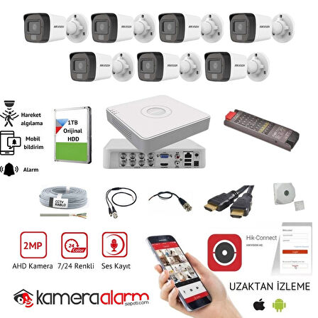 HIKVISION 7 Kameralı Gece Gündüz Renkli, Ses Kayıtlı Güvenlik Kamerası Seti - Uzaktan Izleme - 1TB