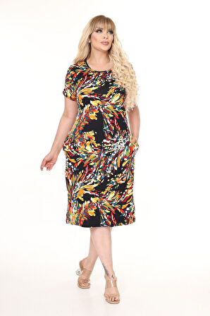 Yazlık Çift Cepli Kısa Kol Esnek Büyük Beden Elbise 16E-2673