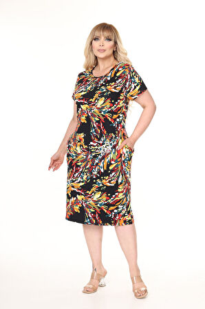 Yazlık Çift Cepli Kısa Kol Esnek Büyük Beden Elbise 16E-2673