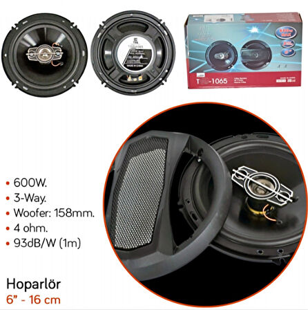 16 CM Hoparlör 600 W 6'İNÇ T-1065 Hoparlör 2 Adet