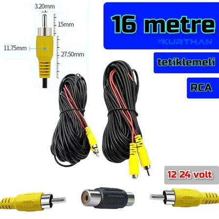 16 METRE ARAÇ KAMERASI VİDEO KABLOSU  -  RCA SOKET  -  12 * 24 VOLT
