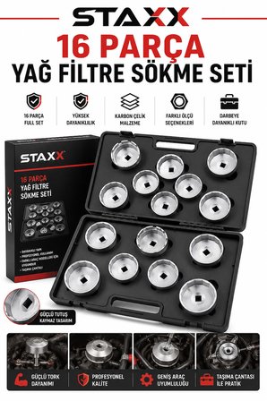 16 Parça Yağ Filtre Sökme Anahtar Seti Universal Cup Tip Filtre Lokma Takımı Taşıma Çantalı Full Set