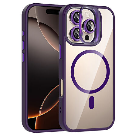 Apple iPhone 16 Pro Max Kılıf Kamera Standlı Lens Koruyucu Hediyeli Zr-Etro
