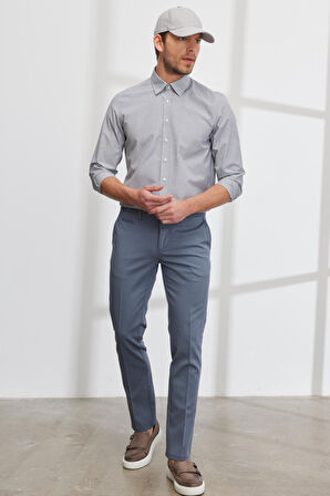 Slim Fit Dar Kesim Yan Cepli Pamuklu Esnek Armürlü Pantolon