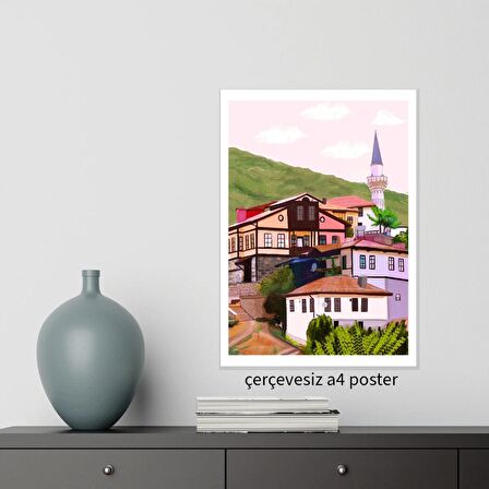 Safranbolu Çizimi A4 Çerçevesiz Poster