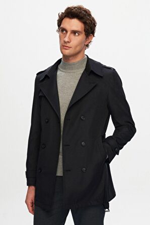 Ds Damat Regular Fit Siyah Apoletli Beli Kemerli Pardösü/Trenckot 1HF08ORT00013