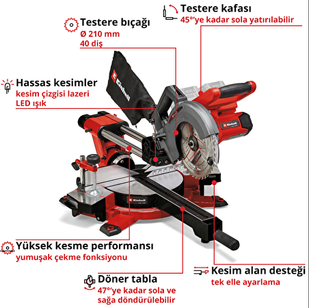 Einhell TE-SM 36/210 Li - Solo, Akülü Gönye Testere