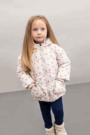 DeFacto Kız Bebek Çiçekli Kapüşonlu Şişme Mont C5313A524AUER37