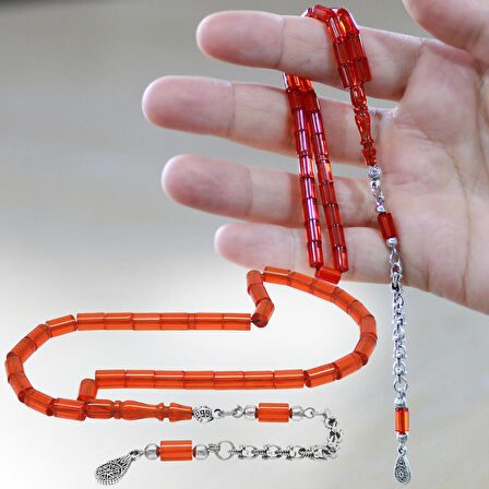 Kararmaz Metal Arnavut Püsküllü Kesme Kesim Bayrak Kırmızısı Bilek Boy Ateş Kehribar Tesbih