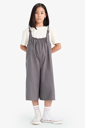 Kız Çocuk Askılı Poplin Tulum