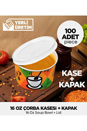 16 Oz Çorba Kasesi + Kapak - 100 Adet