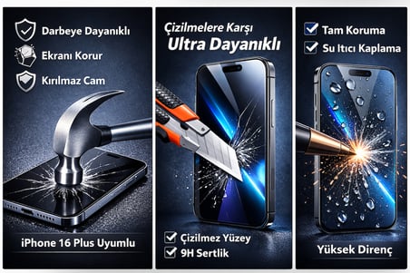 İphone 16 Plus Uyumlu Kırılmaz Ekran Koruyucu