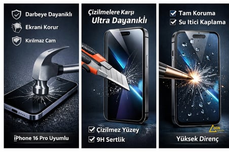 İphone 16 Pro Uyumlu Kırılmaz Ekran Koruyucu