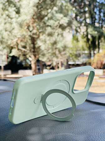 Apple iPhone 15 Plus Kılıf Regal Mgsafe İçi Kadife Soft Standlı Silikon Kapak