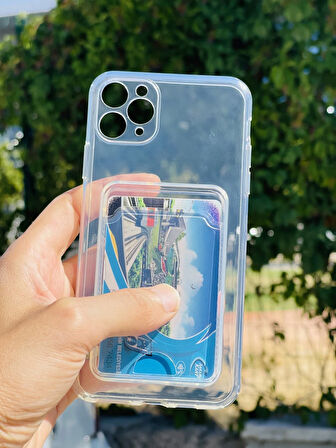 Apple iPhone 11 Pro Max Kılıf Kartlıklı Lüx Şeffaf Silikon Kapak