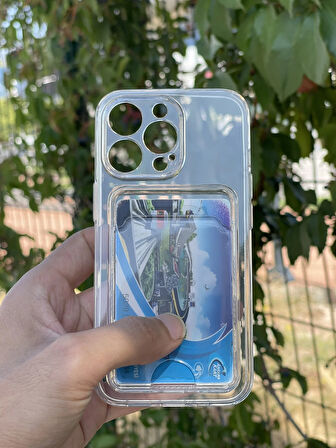 Apple iPhone 13 Pro Kılıf Kartlıklı Lüx Şeffaf Silikon Kapak