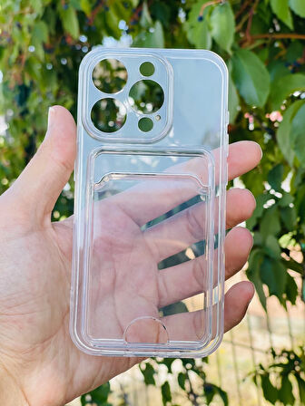 Apple iPhone 15 Pro Kılıf Kartlıklı Lüx Şeffaf Silikon Kapak