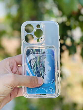 Apple iPhone 15 Pro Kılıf Kartlıklı Lüx Şeffaf Silikon Kapak