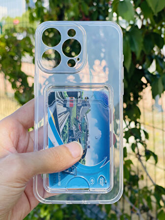 Apple iPhone 15 Pro Max Kılıf Kartlıklı Lüx Şeffaf Silikon Kapak