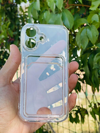 Apple iPhone 16 Kılıf Kartlıklı Lüx Şeffaf Silikon Kapak