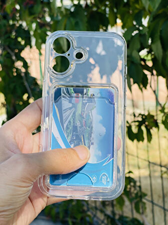 Apple iPhone 16 Kılıf Kartlıklı Lüx Şeffaf Silikon Kapak