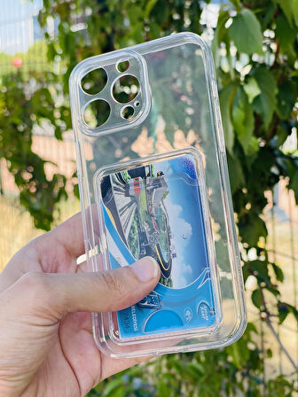 Apple iPhone 16 Pro Max Kılıf Kartlıklı Lüx Şeffaf Silikon Kapak