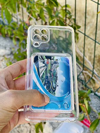 Samsung Galaxy A22 4G Kılıf Kartlıklı Lüx Şeffaf Silikon Kapak