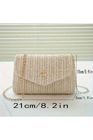 Dokuma Düz Renk Dokuma Bej Mıknatıslı Omuz Çantası